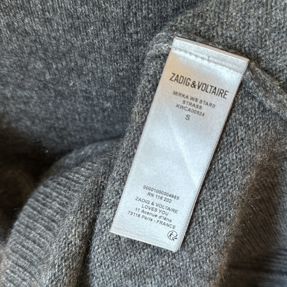 ZADIG & VOLITAIRE Mirka 100% Cashmere Gray Crystal Star Cardigan - Picture 6 of 7